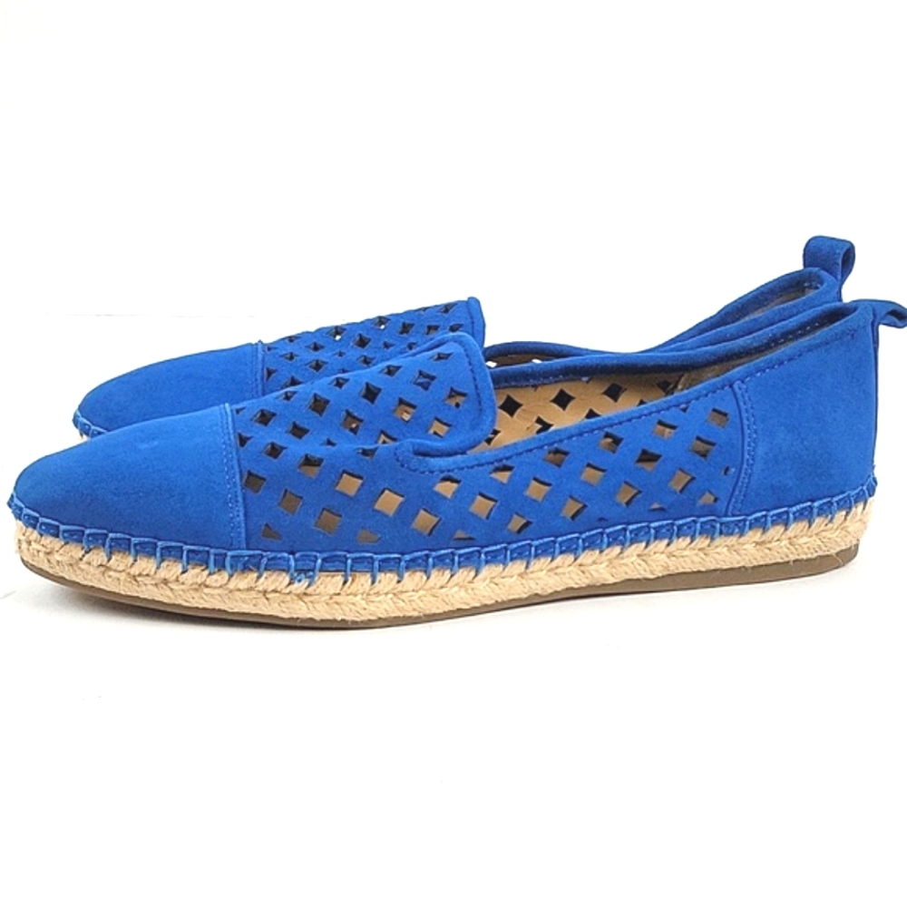Franco Sarto Blue Suede Laser-Cut Espadrille Flats - Picture 6 of 16